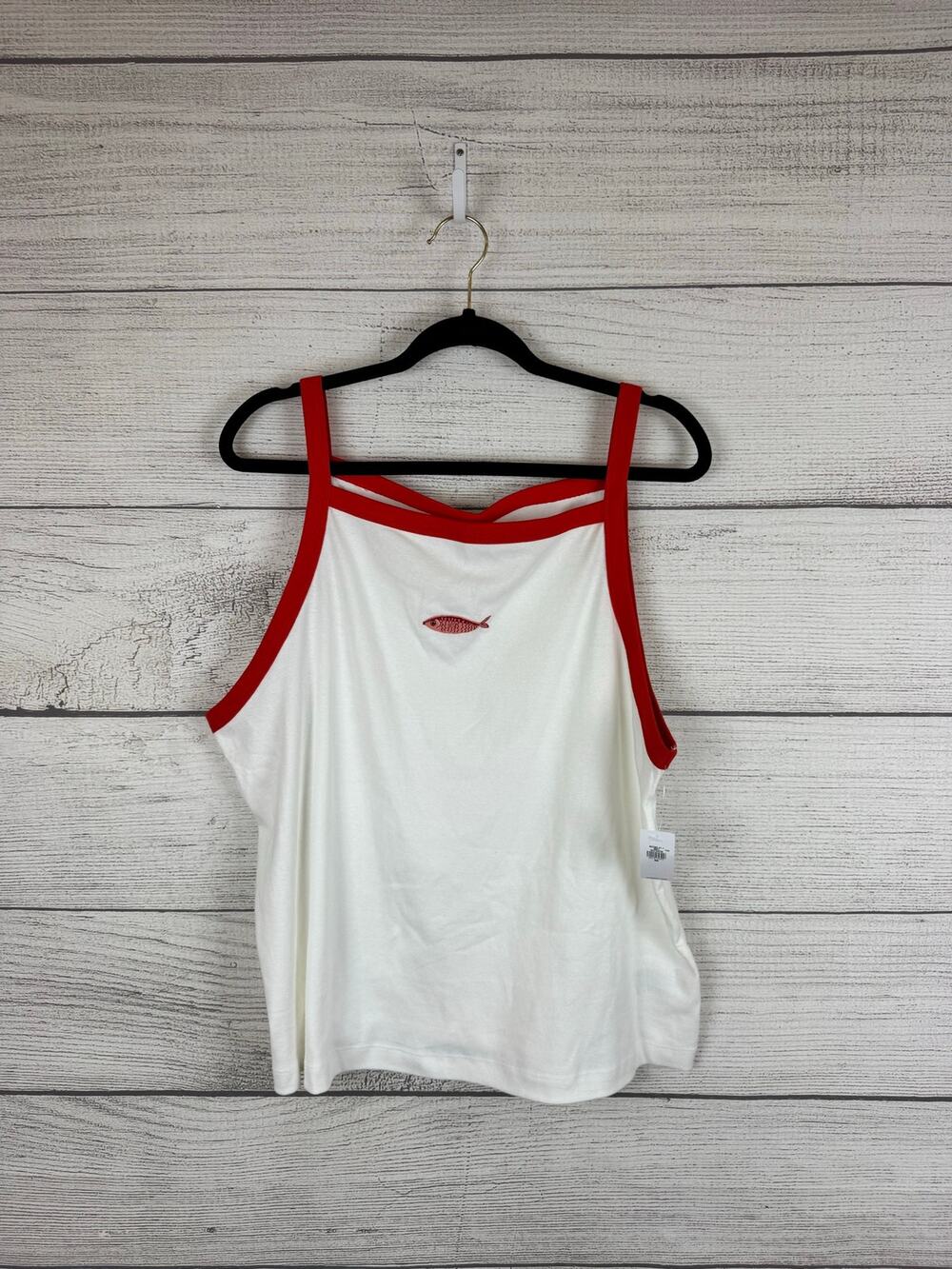 Old Navy Plus Size White Red Fish Graphic Square Neck Snug Tank Size 3X